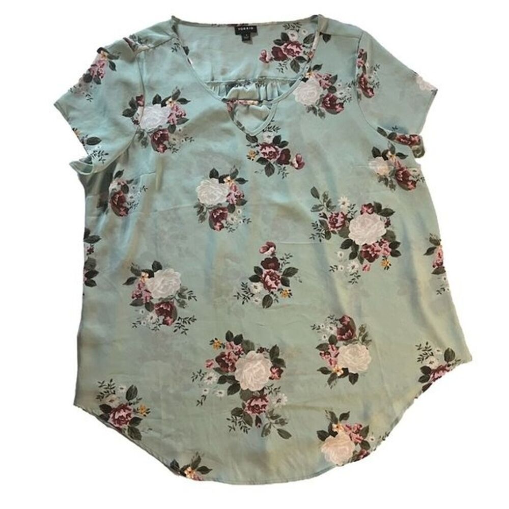 Torrid Mint Green Floral Print Keyhole Georgette Sheer Blouse Size‎ 1